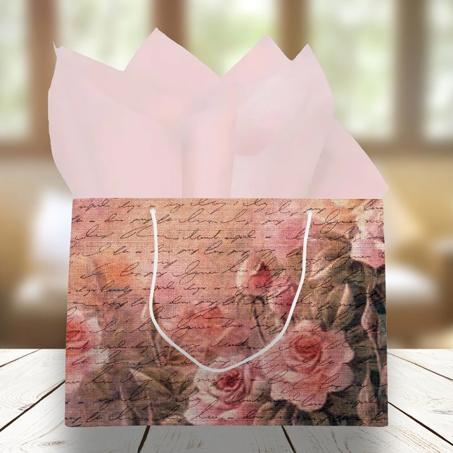 Elegante florale Rose Antiquitätenhandschrift Große Geschenktüte (Von Creator hochgeladen)