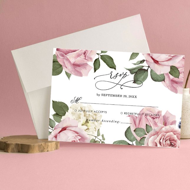 Elegante florale Rose Hochzeit-RSVP-Karte RSVP Karte (Von Creator hochgeladen)
