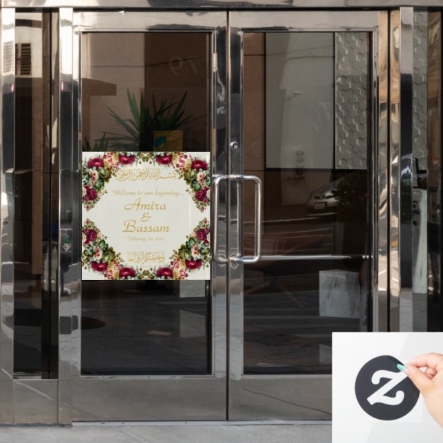 Elegante florale Rose Islamische Hochzeit Fensteraufkleber (Büro Tür)