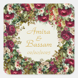 Elegante florale Rose Islamische Hochzeit Quadratischer Aufkleber