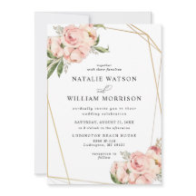 Elegante florale Rose Rosa Geo Wedding Einladung