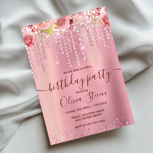 Elegante florale roségoldene tropfende Glitter für Einladung