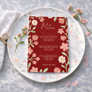 Elegante Florale Rot Rosa Umrandung Minimal Menükarte