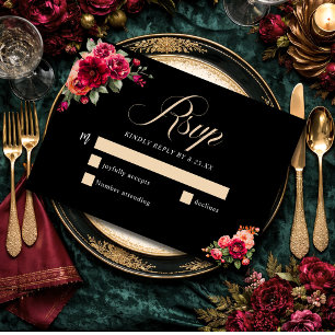 Elegante florale rote schwarze stimmungsvolle roma RSVP karte