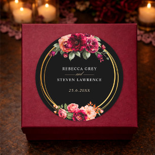 Elegante florale rote schwarze stimmungsvolle roma runder aufkleber