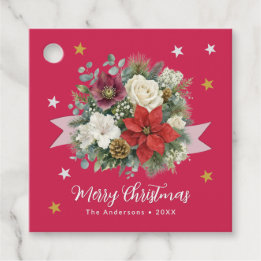 Elegante Florale Rote Weihnachts-Geschenkanhänger Geschenkanhänger