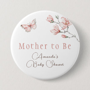 Elegante Florale Röten Rosa Schmetterling Baby Sho Button