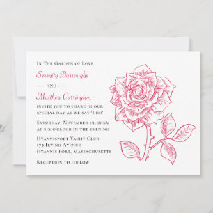 Elegante Florale Rotrose-Garten-Romantik-Hochzeit Einladung