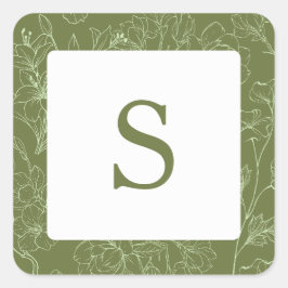 Elegante florale Sage Green Wedding Envelope Quadratischer Aufkleber