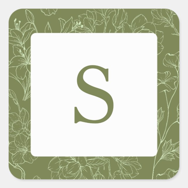 Elegante florale Sage Green Wedding Envelope Quadratischer Aufkleber (Vorderseite)