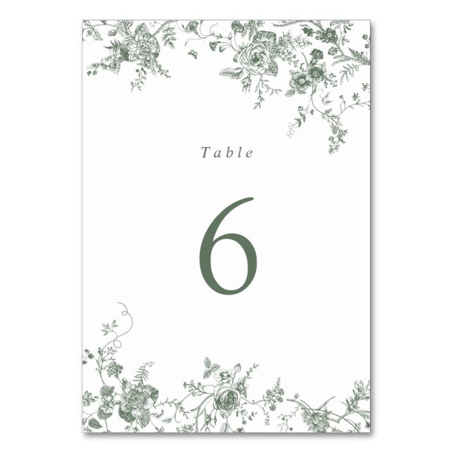 Elegante florale Sage Green Wedding Tischnummer (Vorderseite)