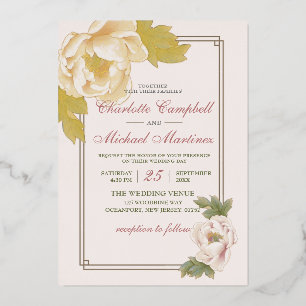 Elegante florale sanfte rosa Pfingstrosen Hochzeit Folieneinladung