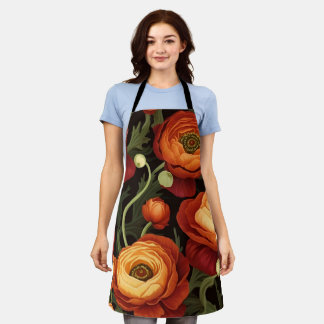 Elegante florale Schürze (Rost, Orange, Peach, Bla