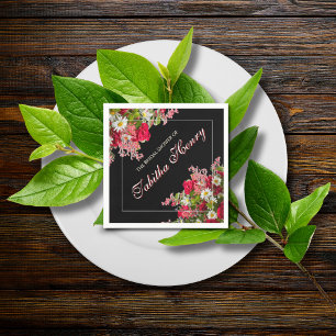 Elegante Florale Schwarze Blumenfoto Serviette
