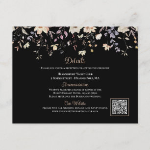 Elegante Florale Schwarze Boho QR-Code Hochzeitsde Begleitkarte