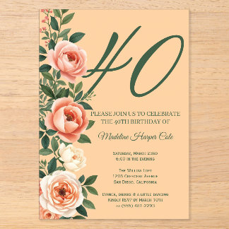 Elegante Florale Seitenrand-Geburtstags-Einladung Acryleinladungen