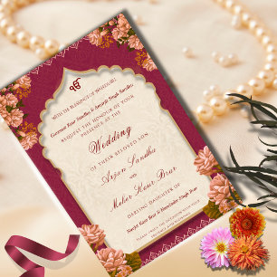 Elegante florale Sikh-Hochzeit Punjabi-Hochzeit Einladung