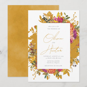 Elegante florale Silhouette Mustard Yellow Wedding Einladung