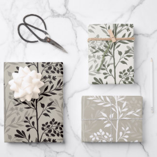 Elegante Florale Silhouetten Minimalistische Botan Geschenkpapier Set