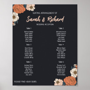 Elegante florale Sitzordnung für die Hochzeitsfeie Poster