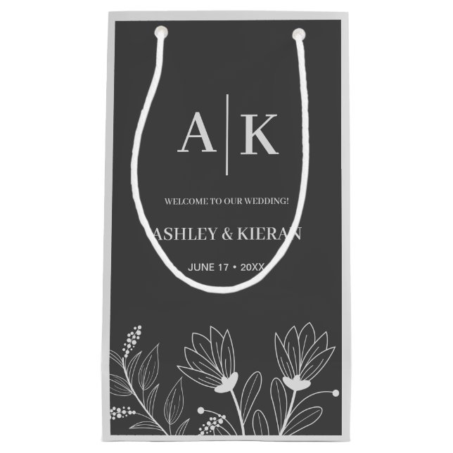 Elegante florale Smoke grau Hochzeit Willkommen Kleine Geschenktüte (Vorderseite)