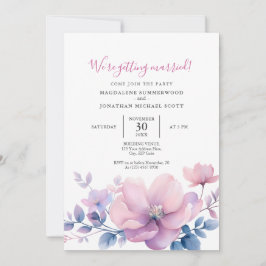 Elegante florale Soft Pink Blue Watercolor Wedding Einladung