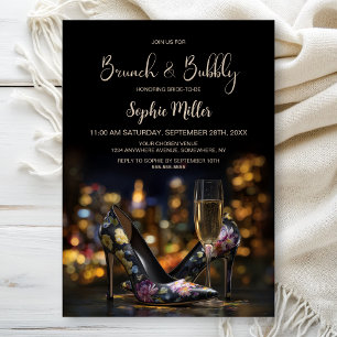 Elegante florale Stilettoschuhe Brunch und Sekt Einladung