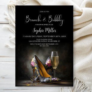 Elegante florale Stöckelschuhe Brunch und Sekt Einladung