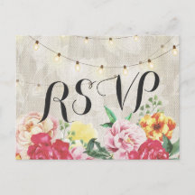 Elegante florale String Lights Linen Wedding RSVP