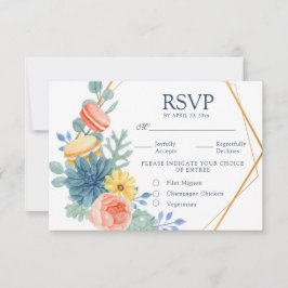 Elegante florale Sukkulente Macaron Hochzeit RSVP Karte