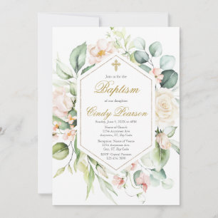 Elegante, florale Taufe Einladung