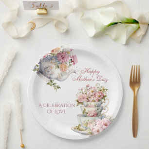 Elegante Florale Teeparty Zum Glücklichen Mutterta Pappteller