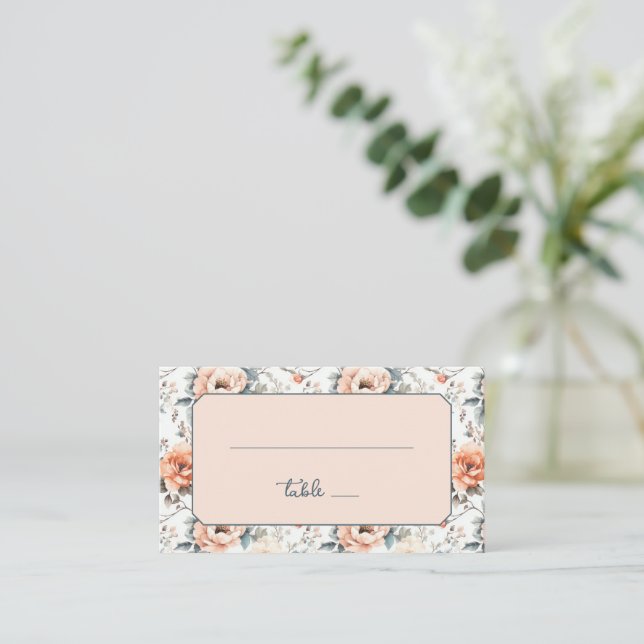 Elegante Florale Tischnummernkarte Platzkarte (Stehend Vorderseite)