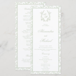 Elegante Florale Toile-Krone-Monogramm-Hochzeit Programm