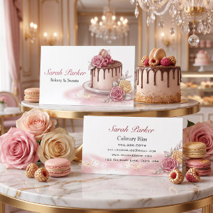 Elegante Florale Torte & Macaron Bäckerei Visitenkarte