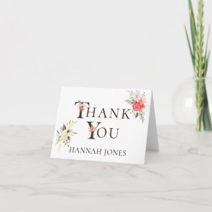 Elegante Florale Typografie Korallen Grün Dusche Dankeskarte