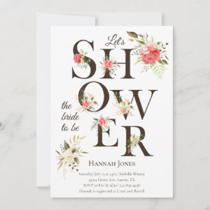 Elegante Florale Typografie Korallenfarbene Hochze Einladung