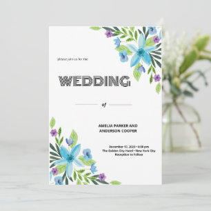 Elegante Florale und Weiße Hochzeitseinladungskart Einladung
