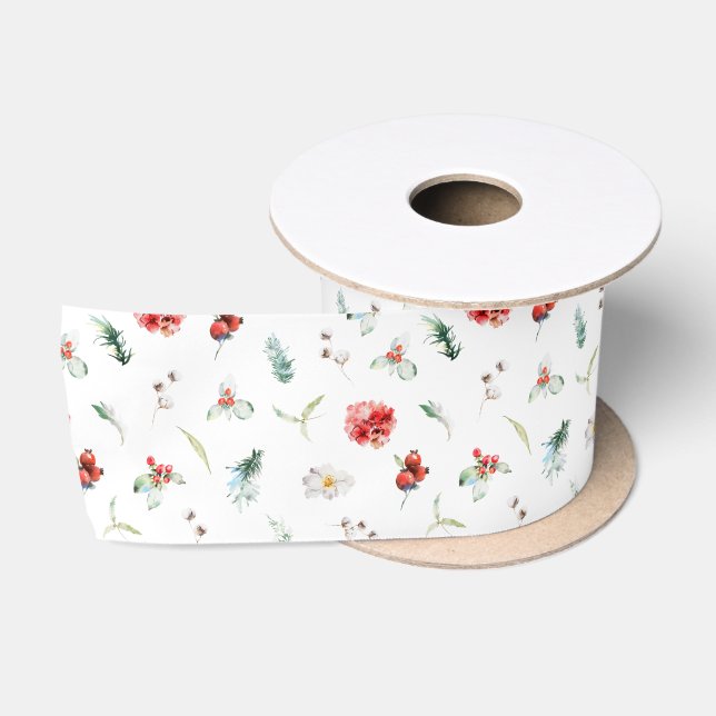 Elegante florale Vegetation Wintermuster Satinband (Spule)