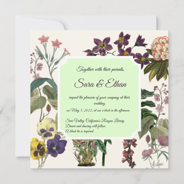 Elegante, florale, Vintage Einladung zur Hochzeit (Vorderseite)