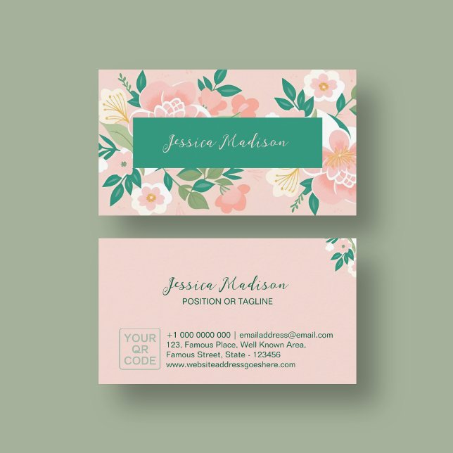 Elegante florale Visitenkarte mit QR Code | DP7 (best premium business card template for business woman home business diy business )