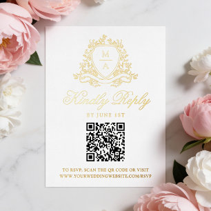 Elegante florale Wappenkartusche Goldfolie Hochzei Folie Einladungspostkarte