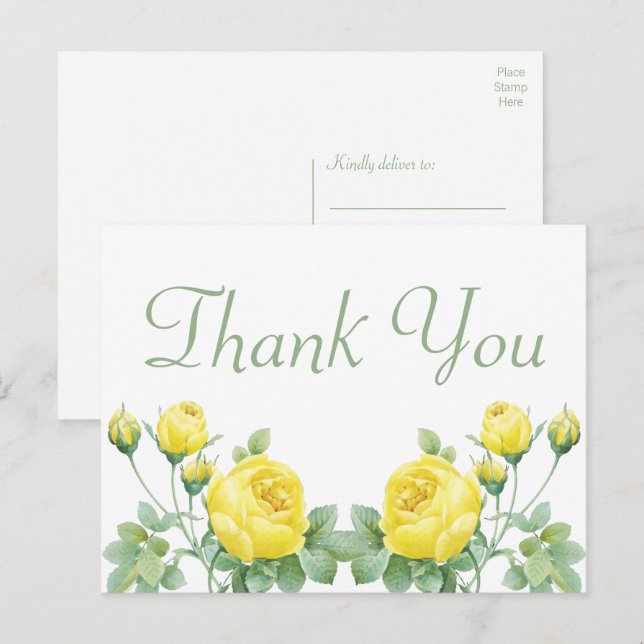 Elegante florale Wasserfarbe Gelbe Rose Danke Po Postkarte (Vorne/Hinten)