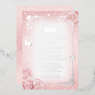 Elegante Florale Wasserfarbe Hellrosa Quinceanera Folieneinladung