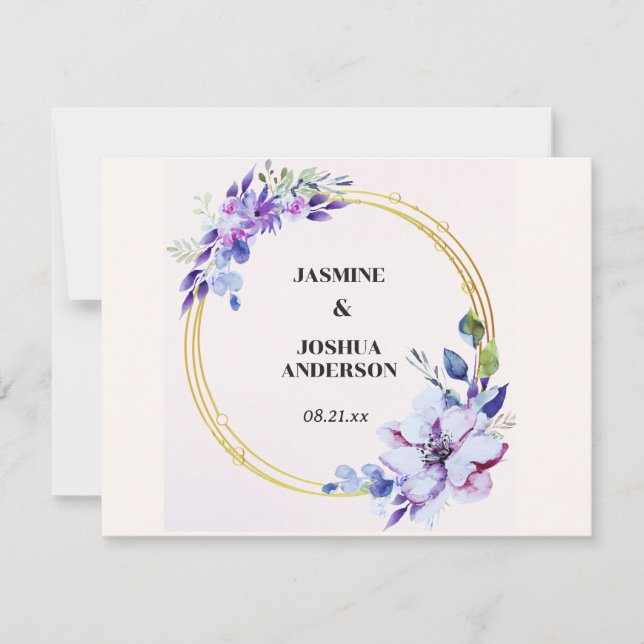 Elegante florale Wasserfarben Gold Circle Wedding Mitteilungskarte (Vorderseite)