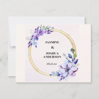 Elegante florale Wasserfarben Gold Circle Wedding Mitteilungskarte