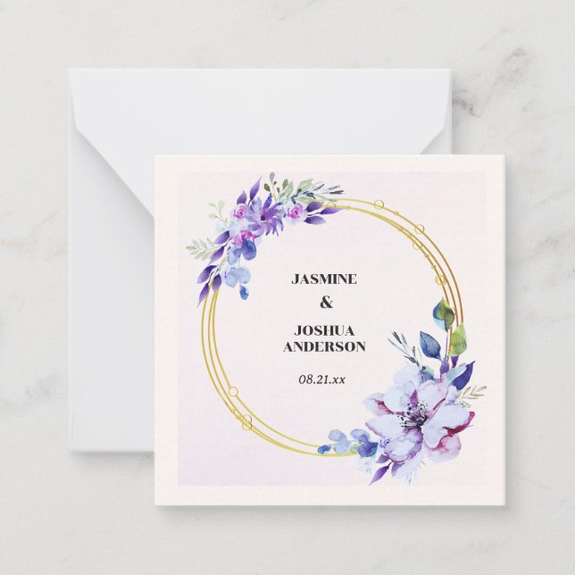 Elegante florale Wasserfarben Gold Circle Wedding Mitteilungskarte (Vorderseite)