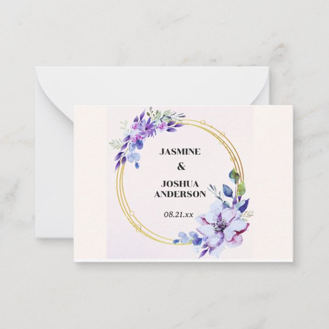 Elegante florale Wasserfarben Gold Circle Wedding Mitteilungskarte (Vorderseite)