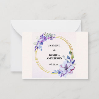 Elegante florale Wasserfarben Gold Circle Wedding Mitteilungskarte