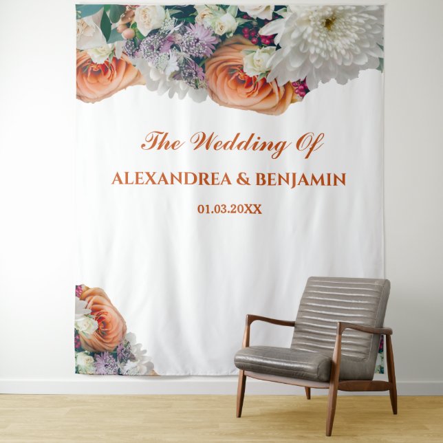 Elegante florale Wasserfarben Hochzeitsblumen Hint Wandteppich (Beispiel)